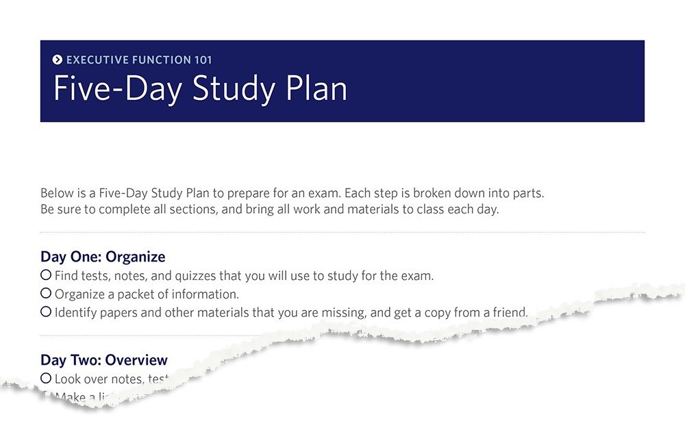 Five-Day Study Plan Tear-off