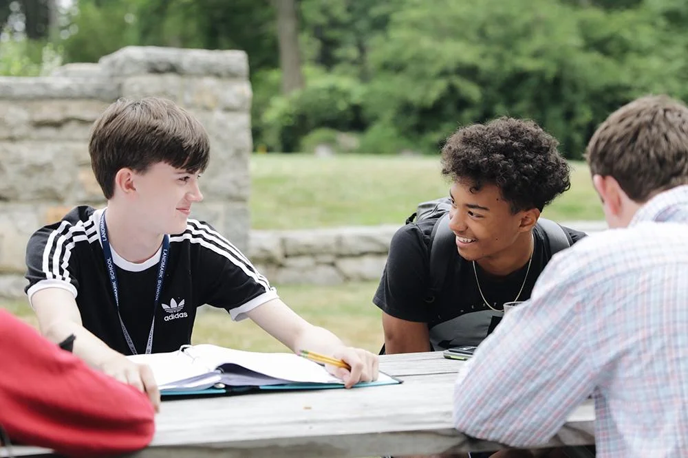 students sitting at outdoor table