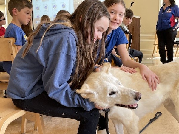 EMS students with Hillside dog, Spunk