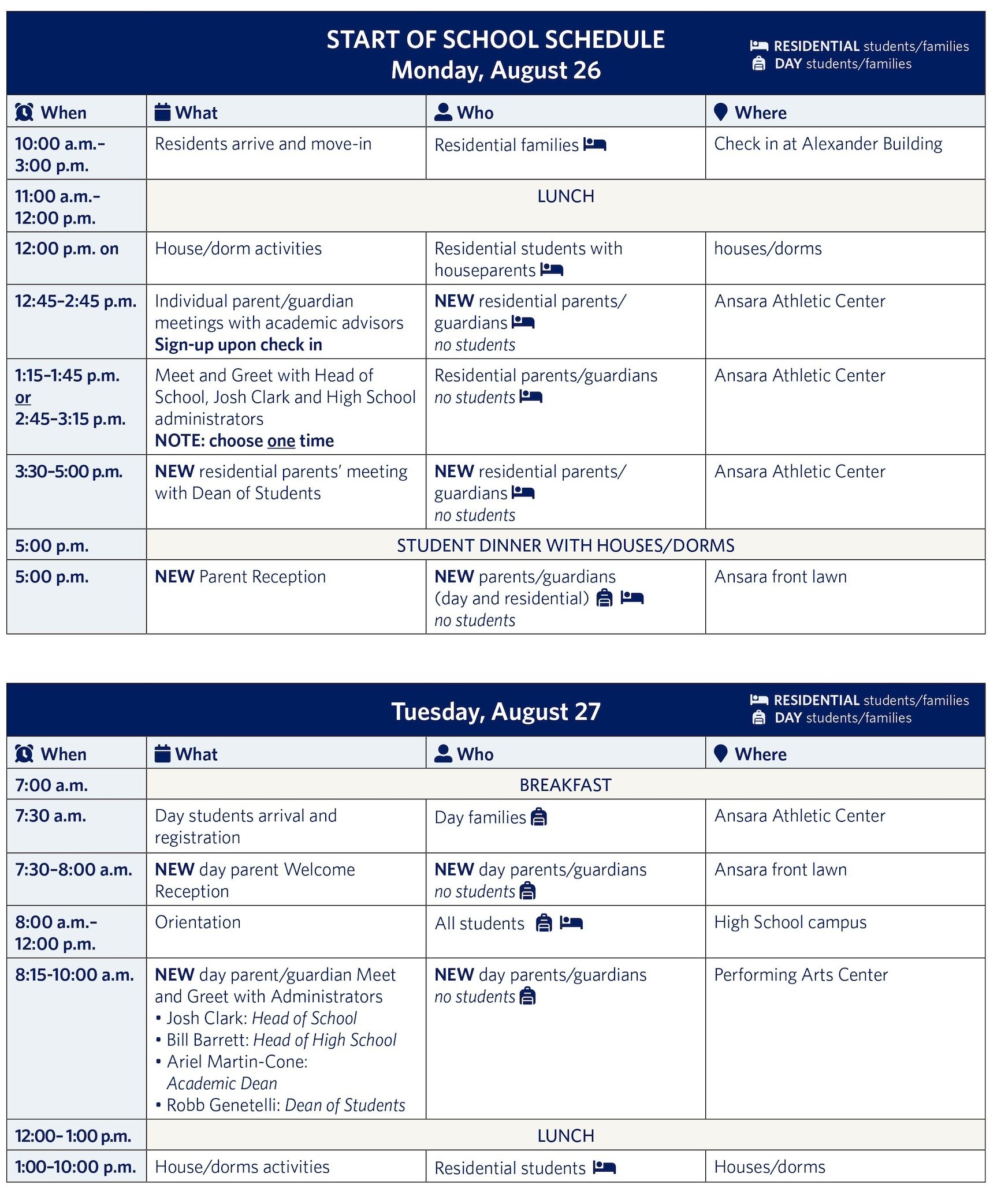 Start of School Schedule 1