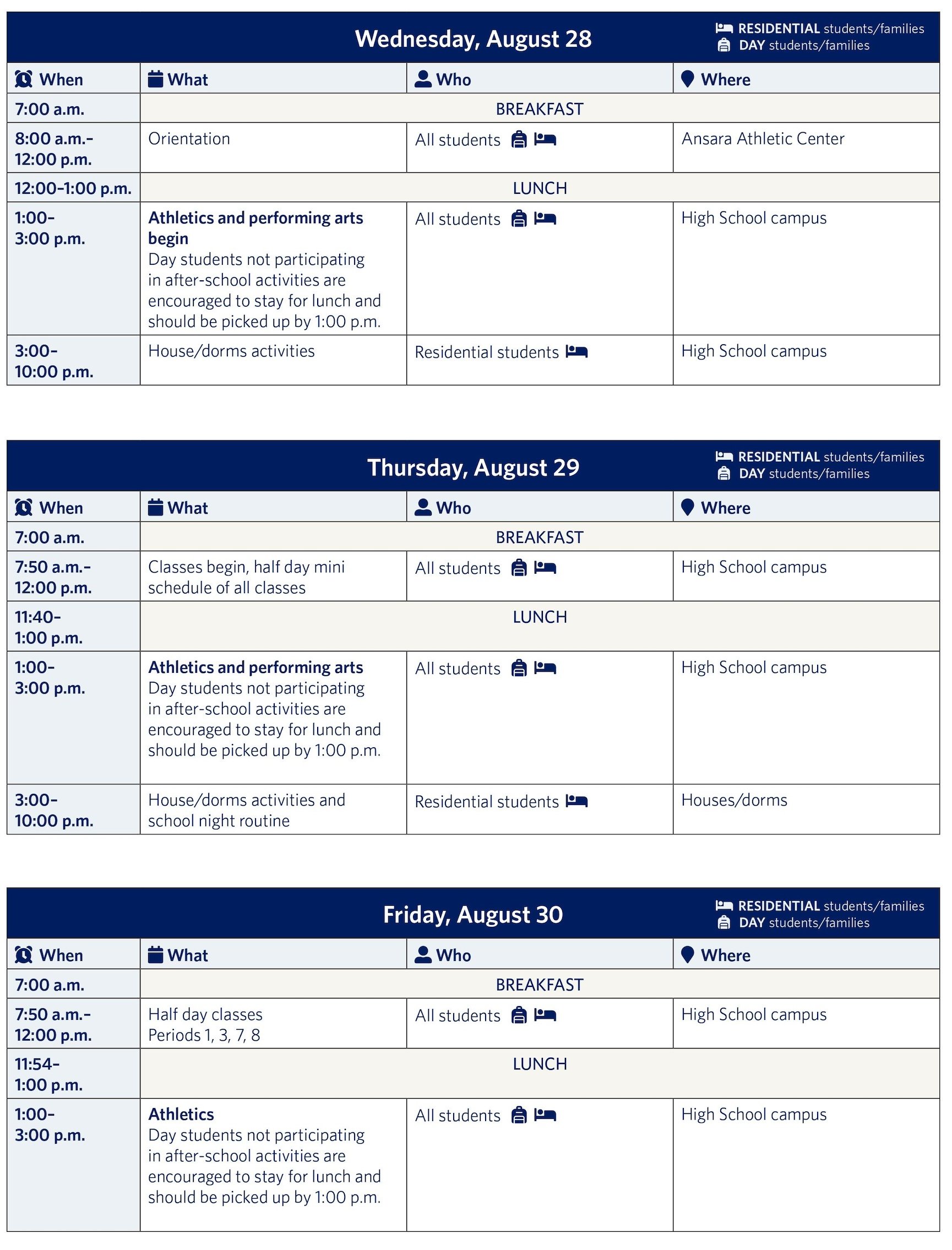 Start of School Schedule 2